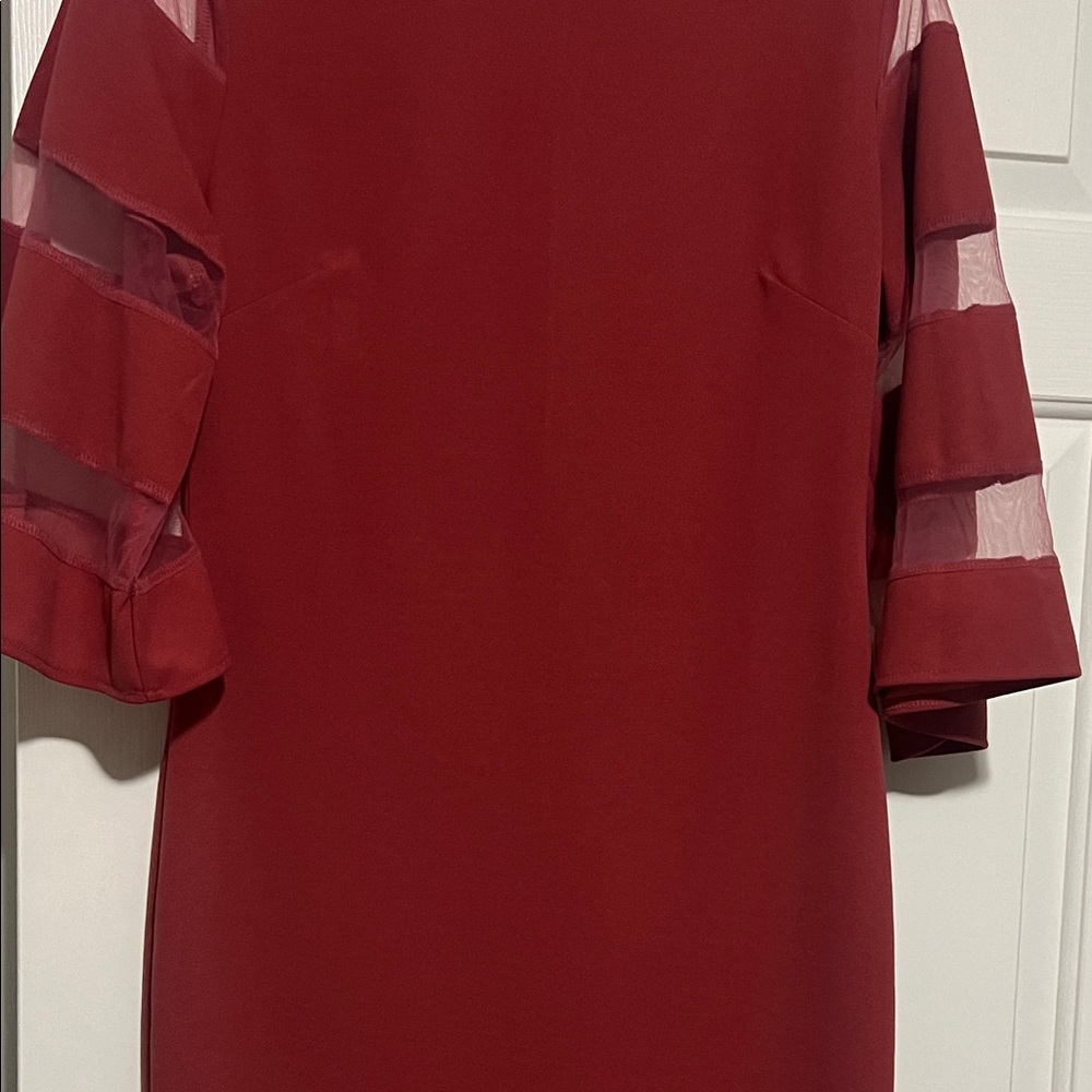 ElegantMauve color Dress with Sheer Sleeves body fitted with stretch